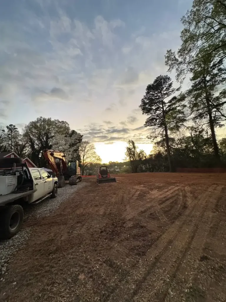 Excavator shaping soil during a basement excavation project in Charlotte NC
