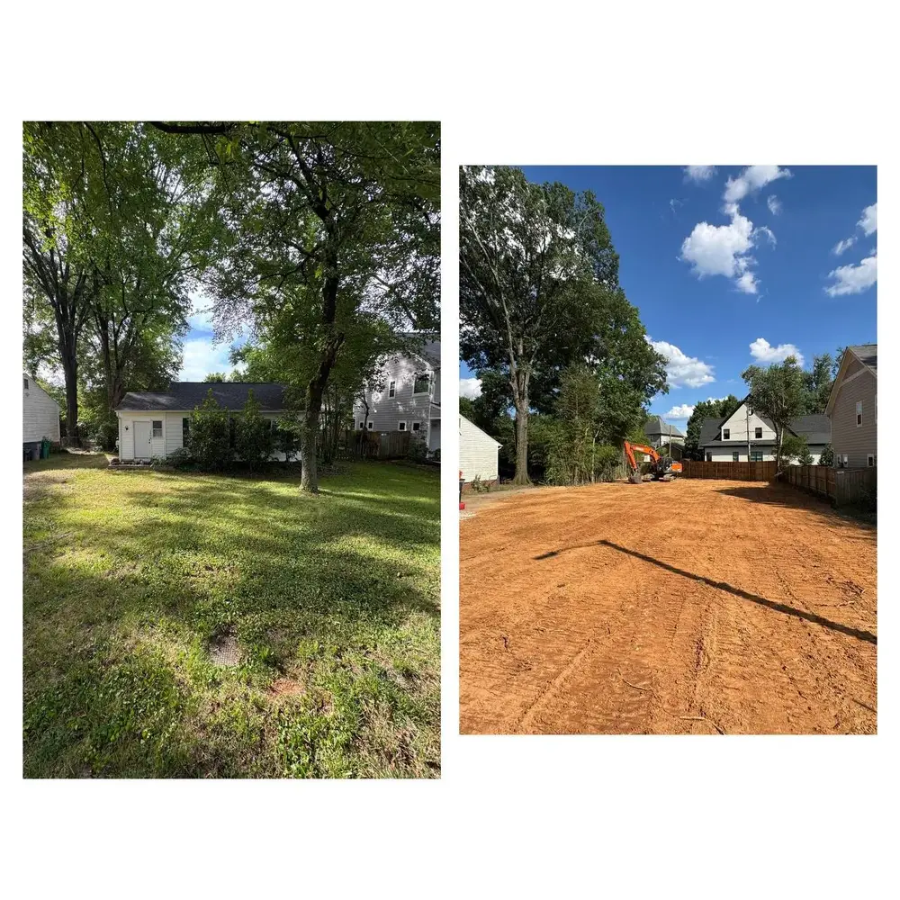Before and after lot clearing and grading on a residential lot in Concord NC